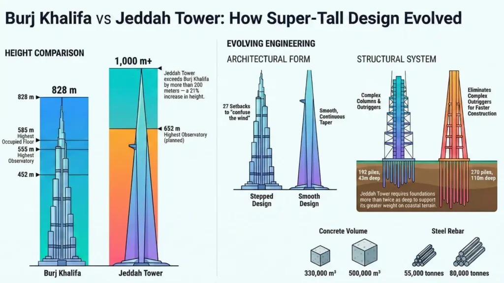 burj khalifa vs jeddah tower infographic